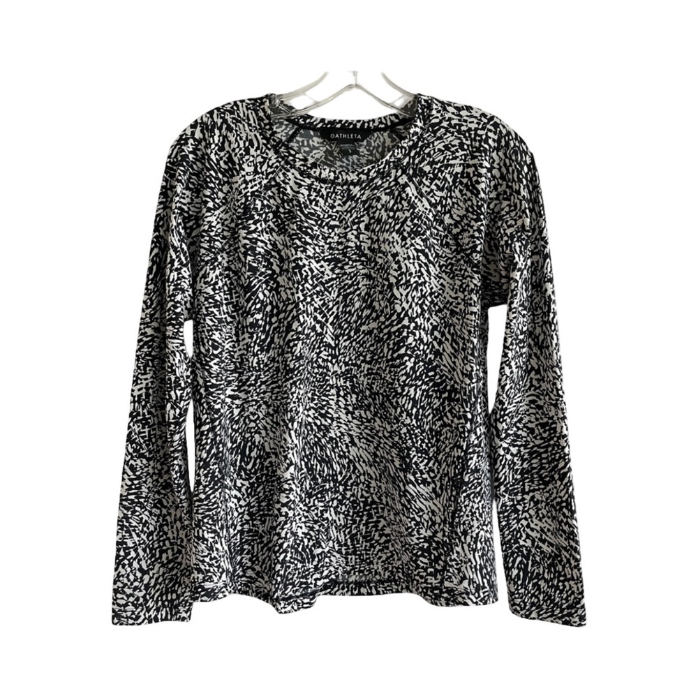 Athleta Ultimate Train Black White Long Sleeve Athletic Workout Top